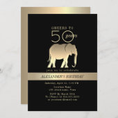 黒と金ゴールドオス50誕生日 招待状 (正面/裏面)