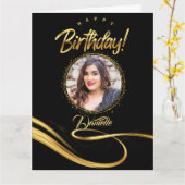 黒と金ゴールドカスタムの写真エレガント誕生日カード カード (黄色い花)