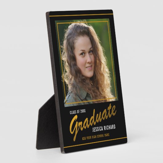 黒と金ゴールドカスタムの卒業写真記念 フォトプラーク (側面)