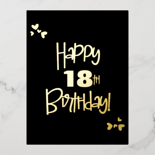 黒と金ゴールドカスタム年ハッピー18誕生日 箔シーズンポストカード (正面)