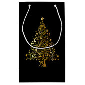 黒と金ゴールドキラキラのクリスマスツリー スモールペーパーバッグ (裏面)