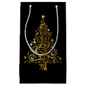黒と金ゴールドキラキラのクリスマスツリー スモールペーパーバッグ (正面)