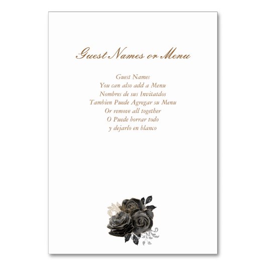 黒と金ゴールドキンセアニラの表番号カード テーブルナンバー (裏面)