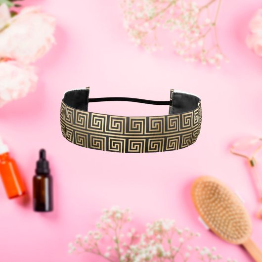 黒と金ゴールドギリシャ鍵パターン アスレチックヘッドバンド