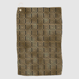 黒と金ゴールドギリシャ鍵パターン ゴルフタオル