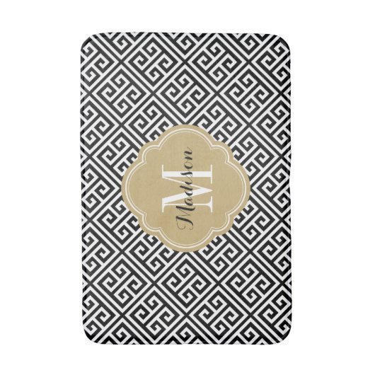 黒と金ゴールドギリシャ鍵モノグラム バスマット (正面縦)