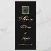 黒と金ゴールドクジャクの羽毛メニューカード メニュー (正面)