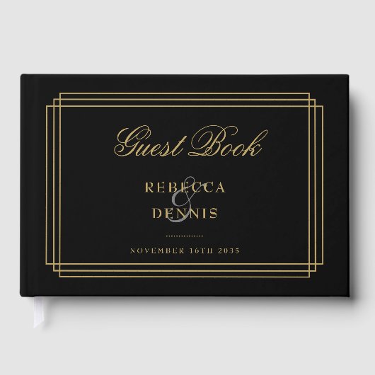 黒と金ゴールドクラシックのアールデコ結婚 ゲストブック (正面)