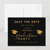 黒と金ゴールドクラシックの卒業の日付を保存 インビテーションポストカード (正面/裏面)