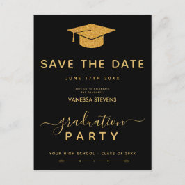 黒と金ゴールドクラシックの卒業の日付を保存 インビテーションポストカード