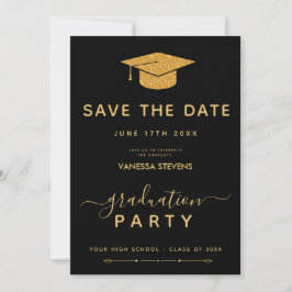黒と金ゴールドクラシックの卒業の日付を保存 招待状