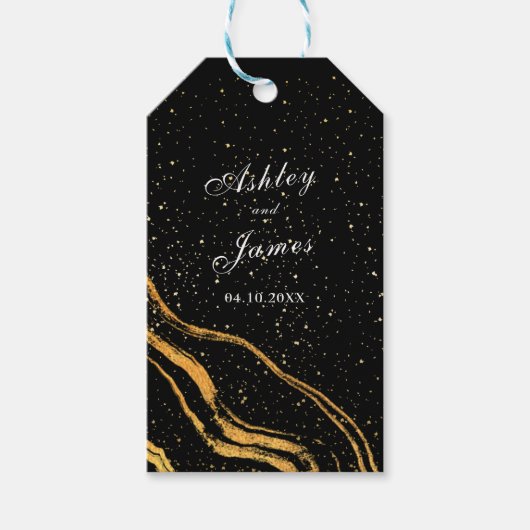 黒と金ゴールドクラシック結婚の ギフトタグ (正面)