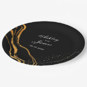 黒と金ゴールドクラシック結婚の ペーパープレート (アングル)