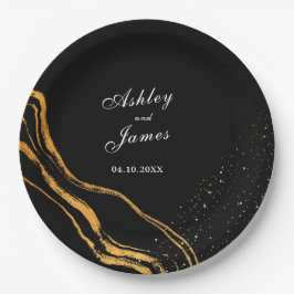 黒と金ゴールドクラシック結婚の ペーパープレート