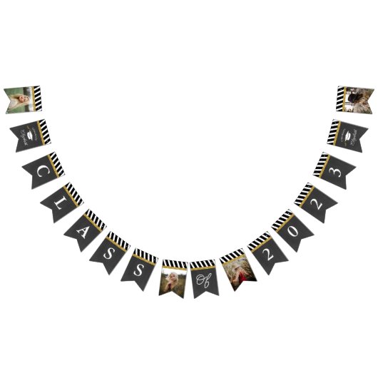 黒と金ゴールドクラス2023写真卒業 バンティングフラッグ (全)