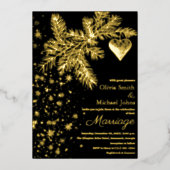 黒と金ゴールドクリスマスウィンターウェディング招待状 箔シーズンカード (正面)