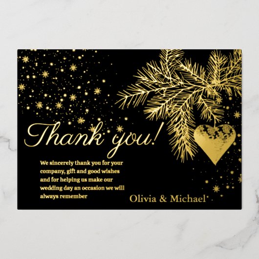 黒と金ゴールドクリスマスウィンターウェディング 箔シーズンカード (正面)