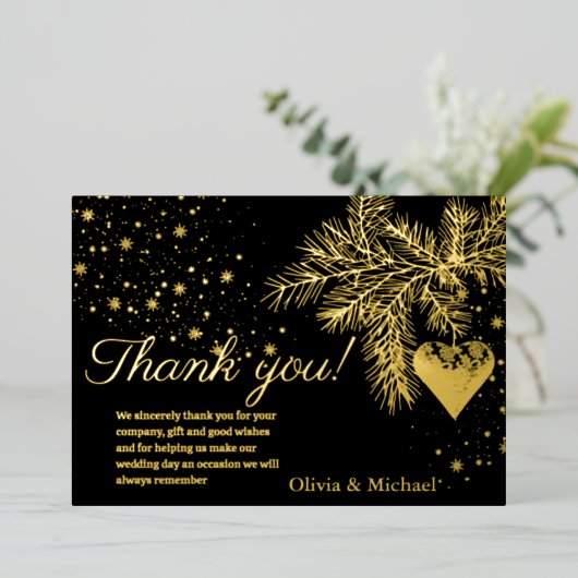 黒と金ゴールドクリスマスウィンターウェディング 箔シーズンカード (立ち正面)