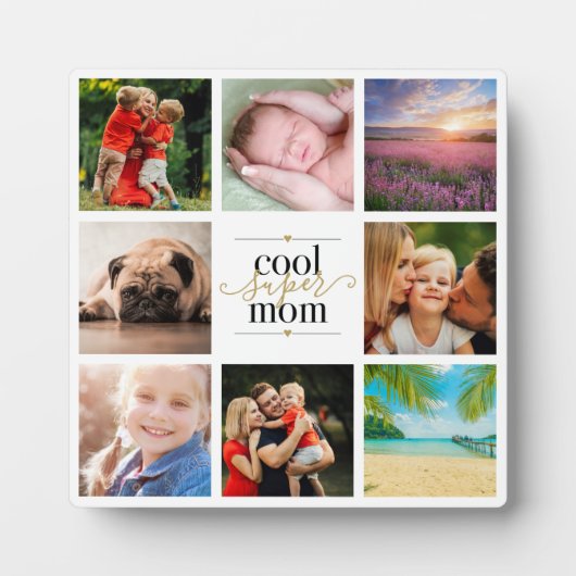 黒と金ゴールドクールすごいママ8フォトコラージュ フォトプラーク (正面)