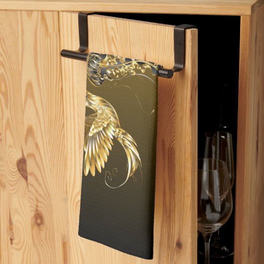 黒と金ゴールドグラフィックアート、エレガント抽象芸術グロー キッチンタオル (三つ折り)