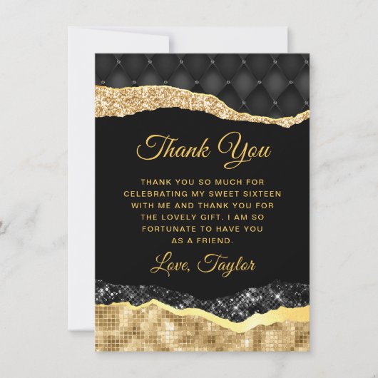 黒と金ゴールドグラムティアーズSweet sixteen サンキューカード (正面)