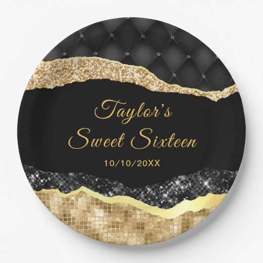 黒と金ゴールドグラムティアーズSweet sixteen ペーパープレート (正面)