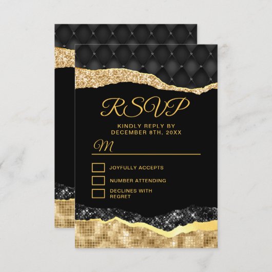 黒と金ゴールドグラムティアーズSweet sixteen 出欠カード (正面/裏面)