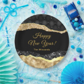 黒と金ゴールドグラムティアーハッピーニューイヤー ペーパープレート (パーティー)