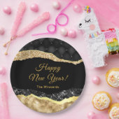 黒と金ゴールドグラムティアーハッピーニューイヤー ペーパープレート (パーティー)
