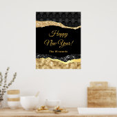 黒と金ゴールドグラムティアーハッピーニューイヤー ポスター (キッチン)