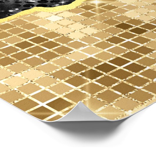 黒と金ゴールドグラムティアーハッピーニューイヤー ポスター (角)