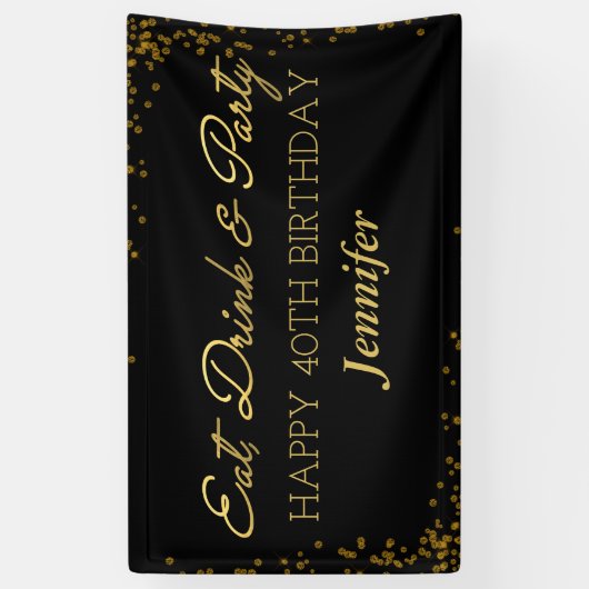 黒と金ゴールドグラモールアダルトハッピーバースデー 横断幕 (縦)