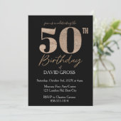 黒と金ゴールドグリッタースワール50誕生日 招待状 (スタンド正面)