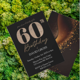黒と金ゴールドグリッタースワール60誕生日 招待状