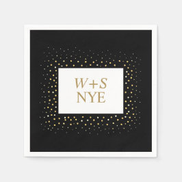 黒と金ゴールドグリッターデザイン新年結婚の スタンダードカクテルナプキン