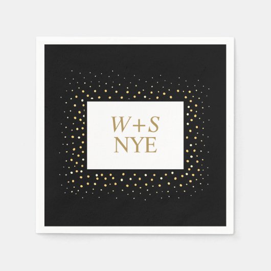 黒と金ゴールドグリッターデザイン新年結婚の スタンダードカクテルナプキン (正面)