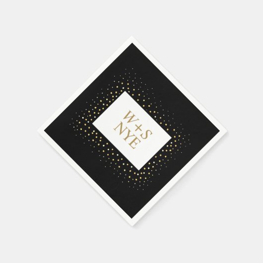 黒と金ゴールドグリッターデザイン新年結婚の スタンダードカクテルナプキン (角)