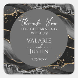 黒と金ゴールドグリッターマーブルサンキュー スクエアシール