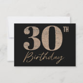黒と金ゴールドグリッター数字30歳の誕生日 サンキューカード (正面)
