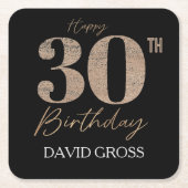 黒と金ゴールドグリッター数字30歳の誕生日 スクエアペーパーコースター (正面)