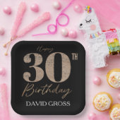 黒と金ゴールドグリッター数字30歳の誕生日 ペーパープレート (パーティー)