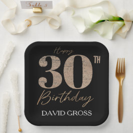 黒と金ゴールドグリッター数字30歳の誕生日 ペーパープレート