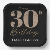 黒と金ゴールドグリッター数字30歳の誕生日 ペーパープレート (正面)