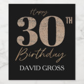 黒と金ゴールドグリッター数字30歳の誕生日 ワインラベル (シングルラベル)