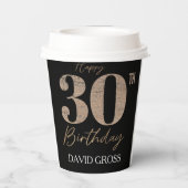 黒と金ゴールドグリッター数字30歳の誕生日 紙コップ (裏面)
