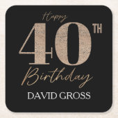 黒と金ゴールドグリッター数字40歳の誕生日 スクエアペーパーコースター (正面)
