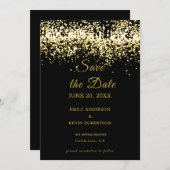 黒と金ゴールドグリッター日付の保存招待状 招待状 (正面/裏面)