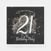黒と金ゴールドグリッター21歳の誕生日パーティー スタンダードランチョンナプキン (正面)