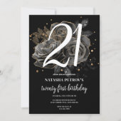 黒と金ゴールドグリッター21歳の誕生日パーティー 招待状 (正面)