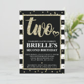 黒と金ゴールドグリッター2nd誕生日招待状 招待状 (スタンド正面)